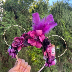 Yzma Mouse Ears: Purple Villain Ears with Flowers & Feathers