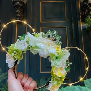 Princess Tiana Mickey ears/ The Frog Prince ears/ Princess tiara floral minnie ears/ Tiana crown headband / (2 weeks processing time)