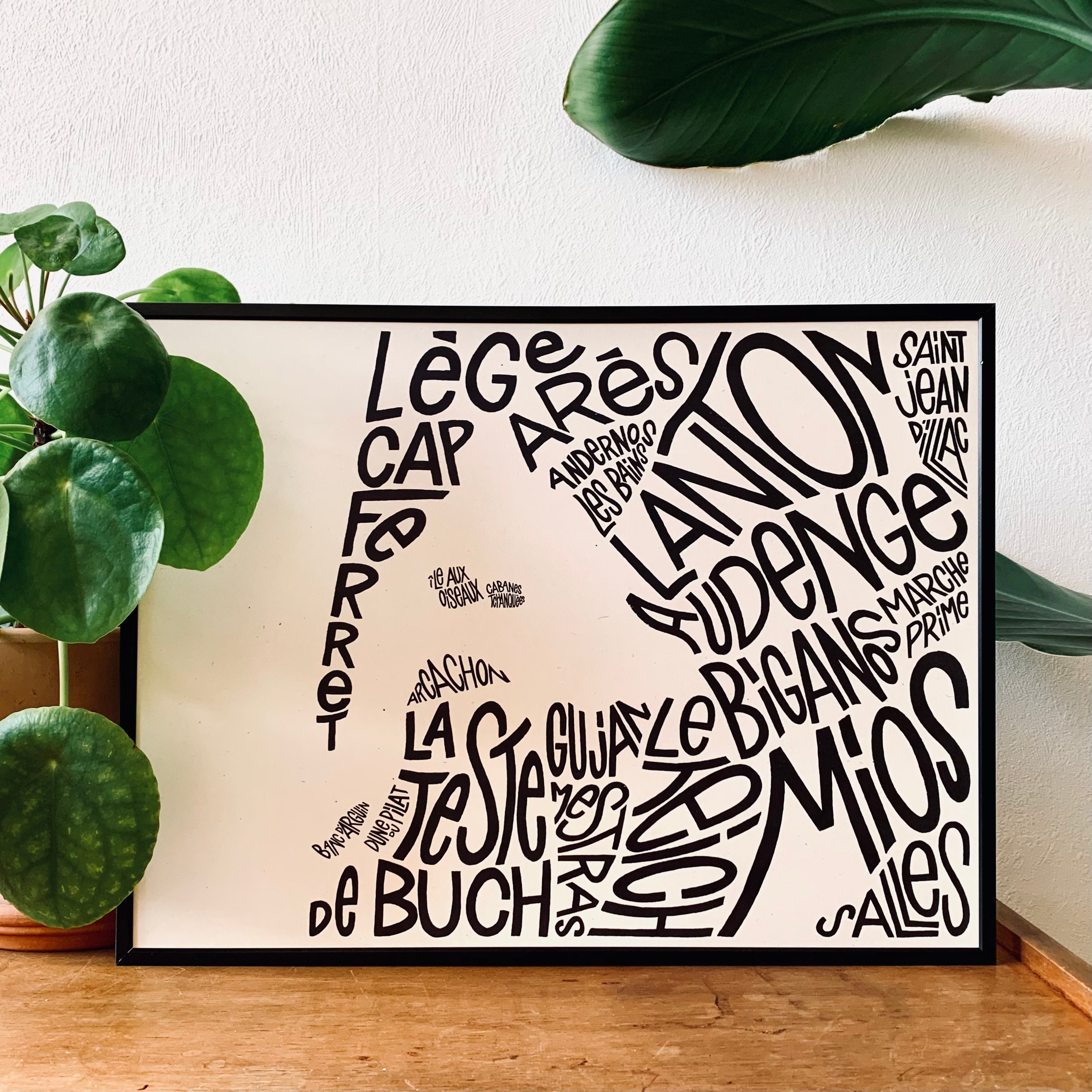 Bassin d'arcachon/Les Petits Plans Affiche Plan Map Carte Encre de Chine Format 30x40cm