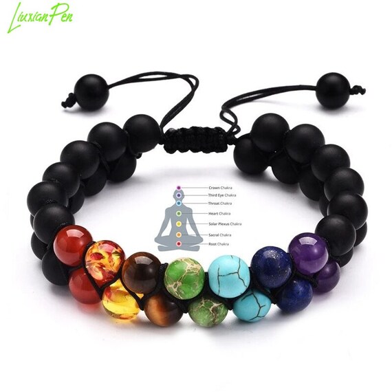 7 Chakra Adjustable 8Mm Bracelets Natural Stone Double Woven Etsy
