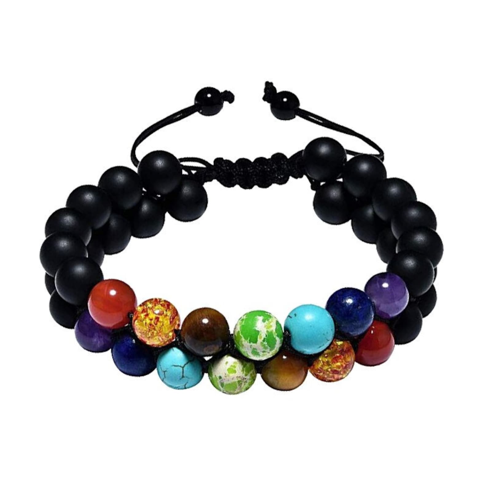 7 Chakra Adjustable 8Mm Bracelets Natural Stone Double Woven Etsy