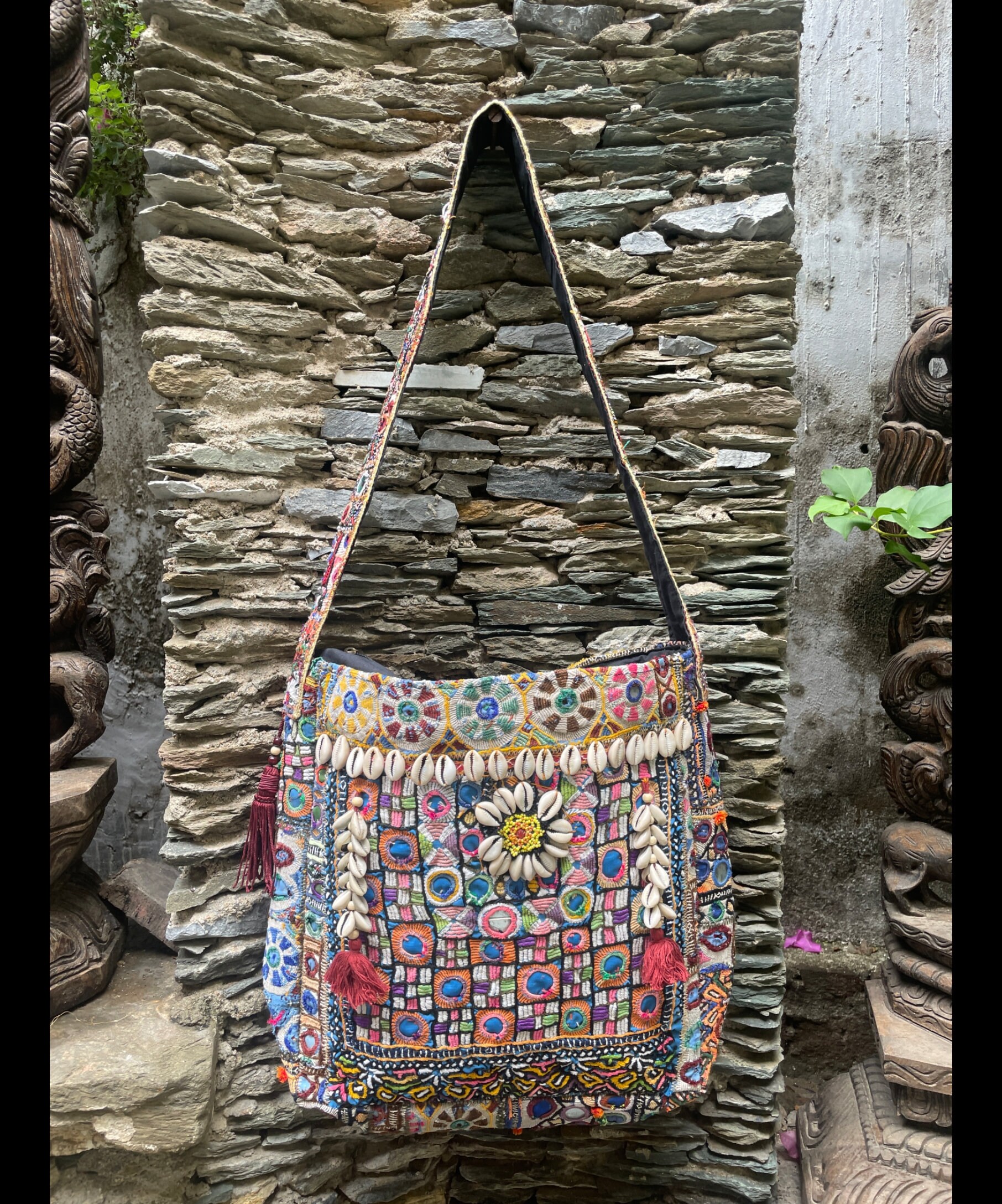 Pink Tie Dye Beadwork Banjara Handcrafted Embroidery Tote Bag