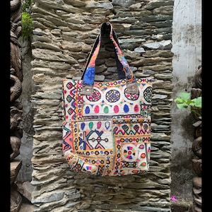 Velvet Pastel Green Banjara Handcrafted Embroidery Tote Bag