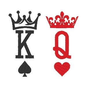 King and Queen Embroidery Design PES & DST Digital Files, Hoop Size: 4”x4”