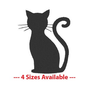 Diseño de bordado de silueta de gato Archivos digitales PES y DST, tamaño del aro: 4 "x4", --- 4 tamaños disponibles ---