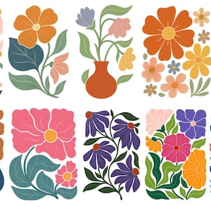 10 Designs Abstract Flower PNG File | Boho & Retro Daisy Floral Clipart, Groovy Flower Design