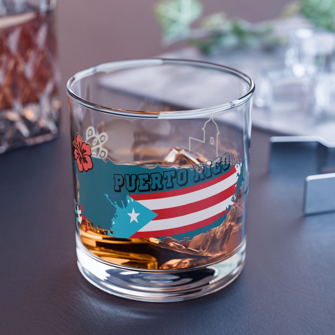 Puerto Rico Rocks Glasses Puerto Rico Island Map Rocks Glass - 10oz Double Old Fashioned Glass ...