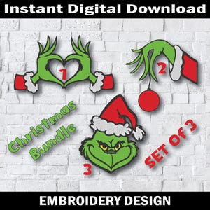 Christmas Embroidery Bundle | Grinch - Machine Embroidery Design | the grinch Christmas machine embroidery files 4x4