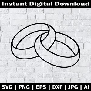 May include: Black line art of two interlocking rings, a symbol of unity and commitment. The rings are set against a white brick wall background. The words "Instant Digital Download" are at the top.