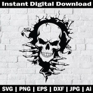 壁の中の頭蓋骨ファイル SVG | レーザー、クリカット、クリップアート、メタルアート用のベクターをすぐにダウンロード