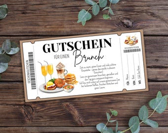 Voucher na brunch – do wydrukowania, wyjście na brunch, zaproszenie na brunch, voucher na śniadanie, voucher podarunkowy na wspólny brunch