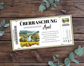 Printable Moselle travel voucher, gift voucher for a short break, Rhine travel voucher, holiday, weekend trip, Moselle weekend trip