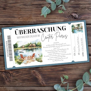 Cupón de Center Parcs: imprimible, cupón regalo para escapadas, entrada, personalizable, regalo de última hora, cupón de viaje