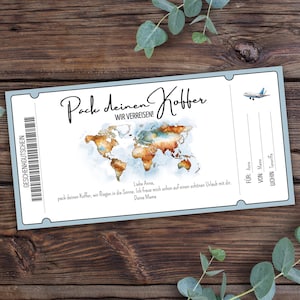 Travel voucher - to print, gift voucher short break, voucher travel, voucher holiday, voucher flight, pack your suitcase