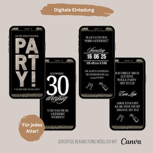 Digital invitation birthday party - PARTY, animated eCard, personalizable invitation card WhatsApp 20th, 30th, 40th, 50th, 60th.
