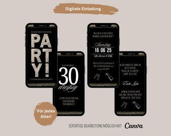 Digital invitation birthday party - PARTY, animated eCard, personalizable invitation card WhatsApp 20th, 30th, 40th, 50th, 60th.
