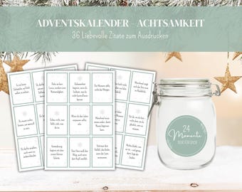 Printbare mindfulness adventskalender, zelfgemaakte adventskalender in een pot, kortingsbonnen voor mindfulnesskalenders, zelfgemaakte kerstkalender