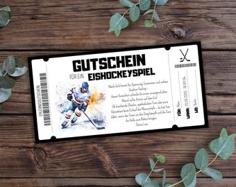 Voucher ice hockey game to print, gift voucher ice hockey tournament, ticket ice hockey, gift idea stadium visit, hockey game