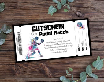 Printable Padel Match Gift Voucher, Padel Lesson Gift Voucher, Customizable, Padel Taster Course, Padel Game Voucher