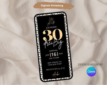 Digital birthday invitation, 30th, 40th, 50th birthday, invitation for milestone birthdays, birthday invitation, invitation card via WhatsApp