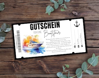 Printable boat tour voucher, gift idea for a boat trip, voucher for a boat excursion, birthday voucher for a boat tour