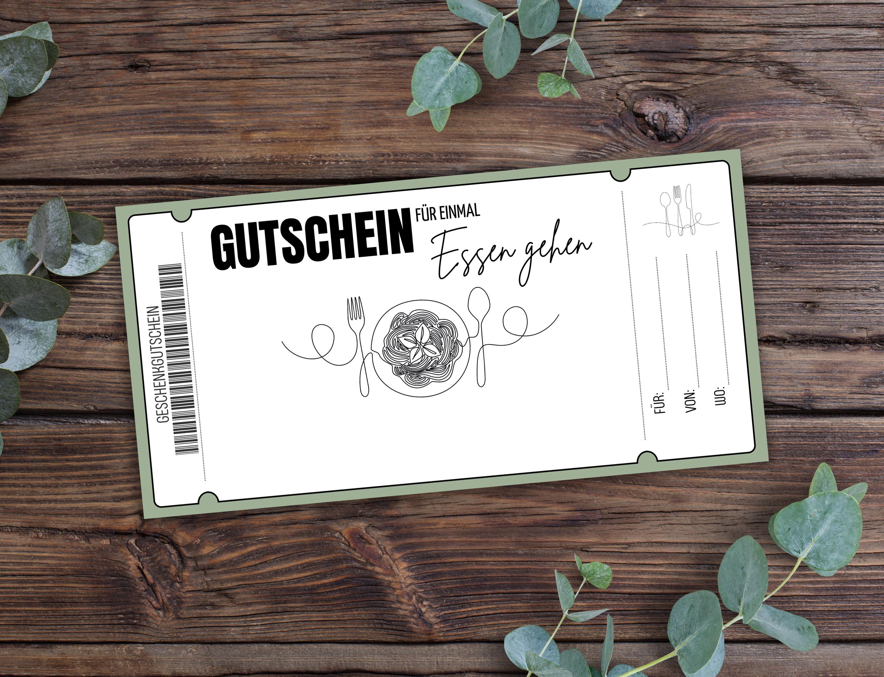 Gutschein zum Ausdrucken, Essen gehen, Restaurant, Einladung zum Essen