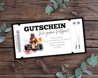 Go-karting voucher template, printable go-karting voucher, customizable voucher, gift voucher, experience voucher