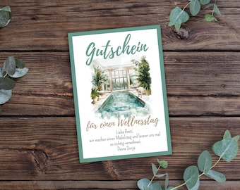 Gutschein Wellnesstag - zum Ausdrucken, Wellness, Therme, Auszeit, PDF Download, Personalisierbar, Last Minute Geschenk, sofort verfügbar