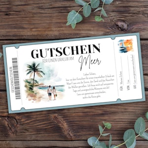 Travel voucher holiday by the sea, voucher for a travel template, voucher to print, gift voucher holiday in the sun, flight travel