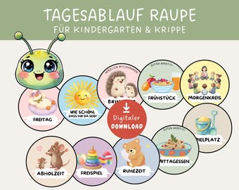 Tagesablauf Raupe für Kindergarten, Tagesplaner Kiga, Visualisierung, Tagesablauf zum Ausdrucken, Tagesrhythmus Kinder, Kita Material
