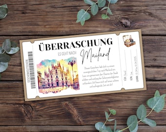 Printable Milan travel voucher, short break voucher, Milan holiday gift voucher, city break voucher, trip to Italy