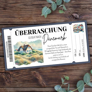Reisegutschein Dänemark zum Ausdrucken, Gutschein Kurzurlaub Kopenhagen, Geschenkgutschein Urlaub Dänemark, Urlaub an der Nordsee, Ostsee