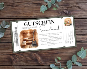Printable sauna voucher, girls' wellness day voucher, gift idea for girlfriend, sauna day gift voucher, sauna voucher