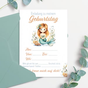 Cartes d'invitation sirène pour l'anniversaire des enfants | Invitations d'anniversaire | Cartes d'invitation pour filles à imprimer | Carte sirène