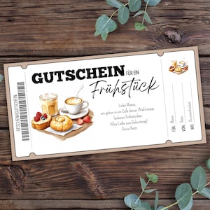 Breakfast voucher - to print, go for breakfast, invitation to breakfast, brunch voucher, gift voucher for breakfast together