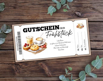 Breakfast voucher - to print, go out for breakfast, invitation to breakfast, brunch voucher, gift voucher for shared breakfast
