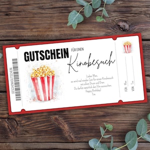 Gutschein Kino, Ticket Kino, Geschenkgutschein Vorlage, Personalisierter Gutschein zum ausdrucken, Kinogutschein, Kino Einladung