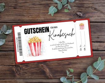 Gutschein Kino, Ticket Kino, Geschenkgutschein Vorlage, Personalisierter Gutschein zum ausdrucken, Kinogutschein, Kino Einladung