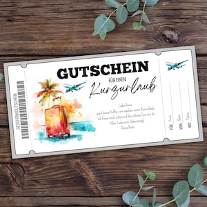 Travel voucher for a short break - printable, gift voucher for a short break, voucher for a trip, holiday voucher, voucher for a flight