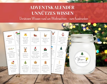 Printable Advent calendar "Useless Christmas Facts", Advent calendar in a jar, fill your own Advent calendar, DIY Christmas calendar