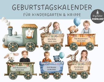 Birthday calendar for kindergarten and nursery, children's birthday train, birthday calendar, group room calendar, birthday overview