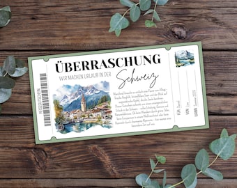 Printable travel voucher for Switzerland, voucher for a holiday in the mountains, gift voucher for a hiking holiday, travel voucher for the Swiss Alps