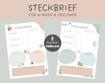 2 profile sheets for children, profile sheet for daycare, template for educators, profile sheet for nursery children, template for introducing new children, kindergarten profile sheet