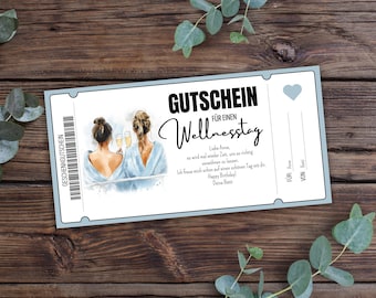 Printable voucher for a spa day, voucher for a girls' spa day, thermal baths, time out, girls' day out, customizable, gift voucher template