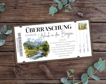 Printable voucher for a mountain holiday, gift voucher for a hiking holiday, travel voucher for the Swiss Alps and Austria, travel voucher