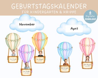 Birthday calendar for kindergarten and nursery, birthday wall for children, birthday overview for daycare, group room decoration