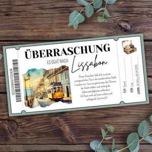 Reisegutschein Lissabon zum Ausdrucken, Geschenkgutschein Kurzurlaub, Geschenkgutschein Urlaub Portugal, Atlantikküste, Städtetrip