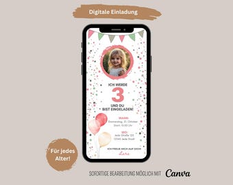 Digital invitation to a children's birthday party with photo, animated eCard, personalized invitation card, eCard birthday invitation via WhatsApp