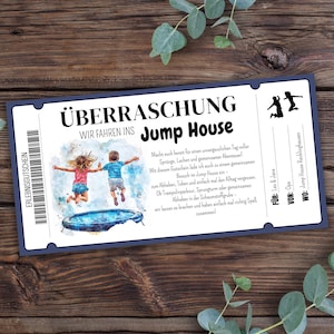 Jump House voucher to print, gift idea for trampoline park jumping, gift voucher for trampoline hall visit, personalized voucher