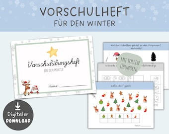 Printable preschool workbook for winter, winter-themed preschool worksheets, preschool activity sheets, learning materials, Christmas preschool workbook